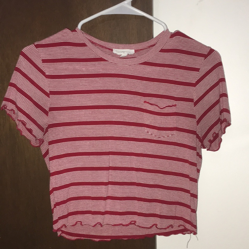 Red and white striped top